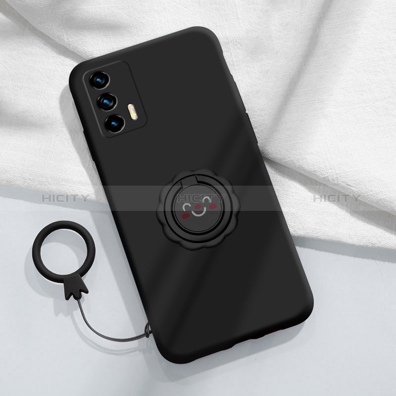 Silikon Hülle Handyhülle Ultra Dünn Schutzhülle Tasche Flexible mit Magnetisch Fingerring Ständer S02 für Realme GT Master 5G Schwarz