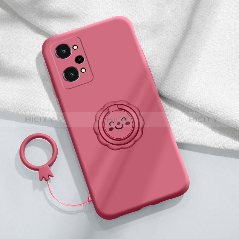 Silikon Hülle Handyhülle Ultra Dünn Schutzhülle Tasche Flexible mit Magnetisch Fingerring Ständer S02 für Realme GT Neo 3T 5G Pink