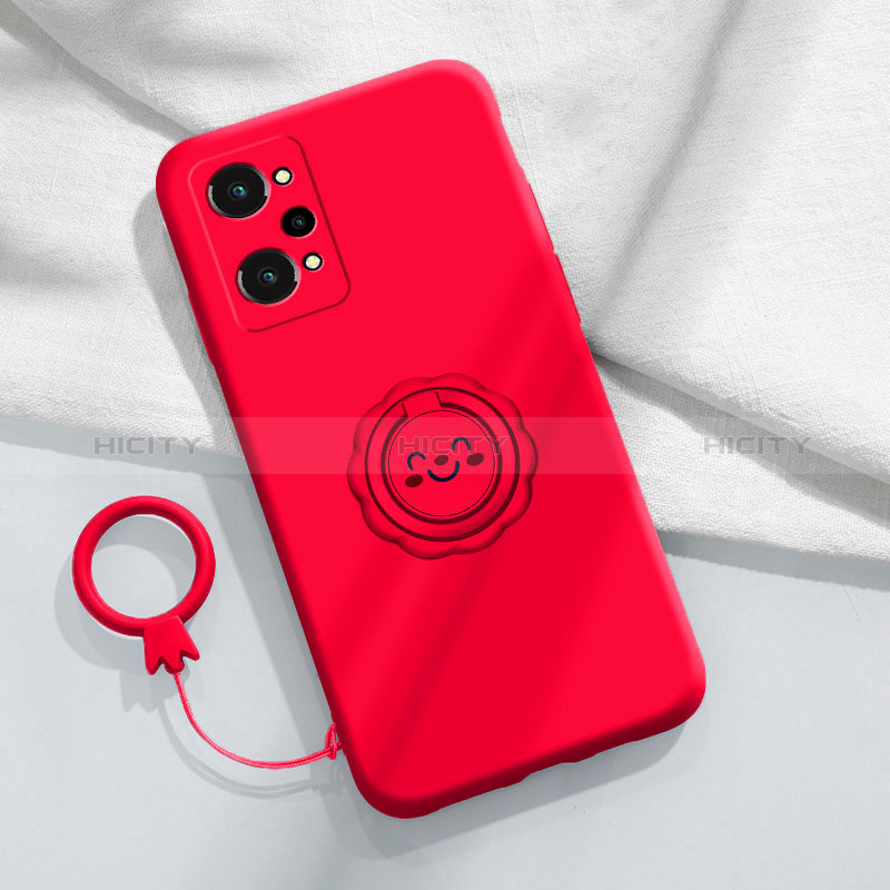 Silikon Hülle Handyhülle Ultra Dünn Schutzhülle Tasche Flexible mit Magnetisch Fingerring Ständer S02 für Realme GT Neo 3T 5G Rot