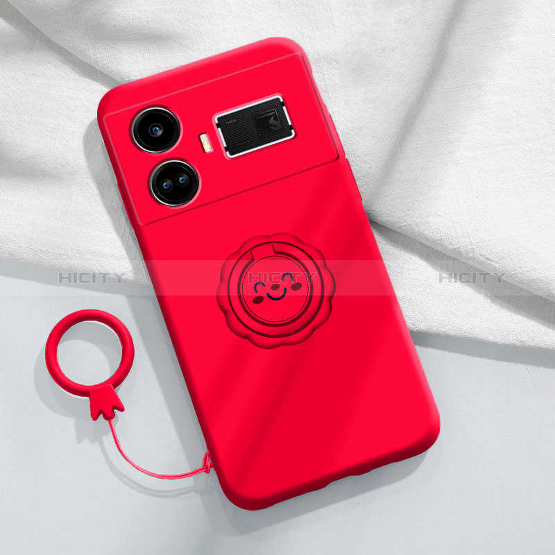 Silikon Hülle Handyhülle Ultra Dünn Schutzhülle Tasche Flexible mit Magnetisch Fingerring Ständer S02 für Realme GT Neo5 240W 5G Rot Plus