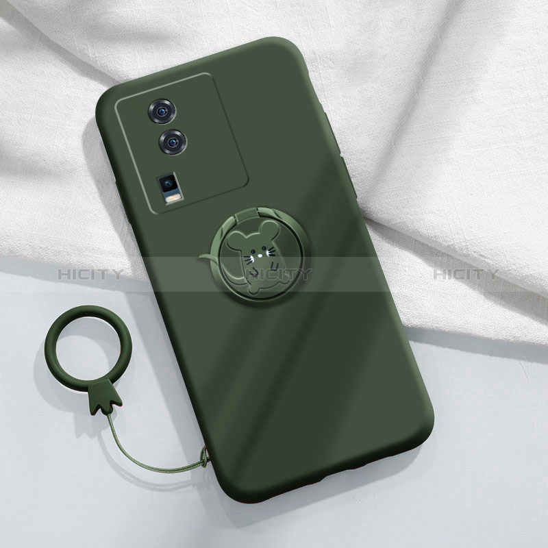 Silikon Hülle Handyhülle Ultra Dünn Schutzhülle Tasche Flexible mit Magnetisch Fingerring Ständer S02 für Vivo iQOO Neo7 5G groß