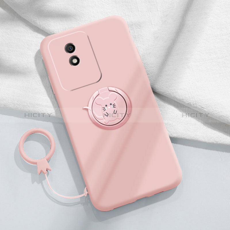 Silikon Hülle Handyhülle Ultra Dünn Schutzhülle Tasche Flexible mit Magnetisch Fingerring Ständer S02 für Vivo Y02 Rosa