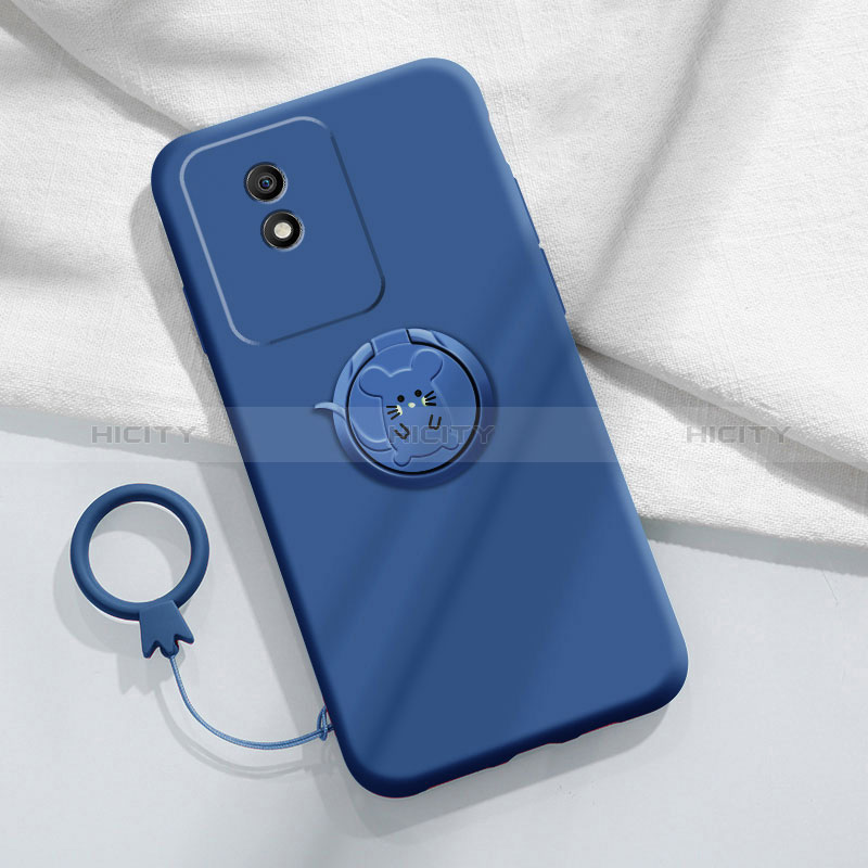 Silikon Hülle Handyhülle Ultra Dünn Schutzhülle Tasche Flexible mit Magnetisch Fingerring Ständer S02 für Vivo Y02A Blau