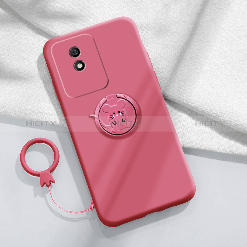 Silikon Hülle Handyhülle Ultra Dünn Schutzhülle Tasche Flexible mit Magnetisch Fingerring Ständer S02 für Vivo Y02t Pink