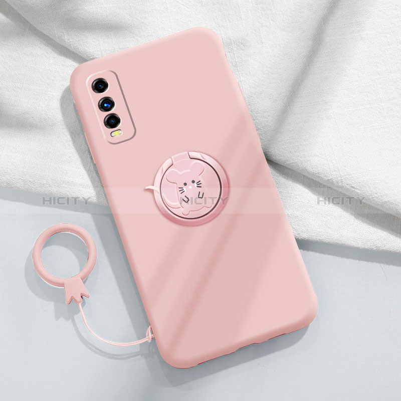 Silikon Hülle Handyhülle Ultra Dünn Schutzhülle Tasche Flexible mit Magnetisch Fingerring Ständer S02 für Vivo Y70t 5G Rosa Plus