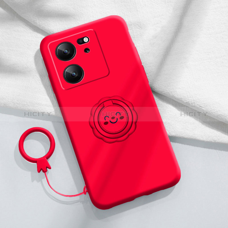 Silikon Hülle Handyhülle Ultra Dünn Schutzhülle Tasche Flexible mit Magnetisch Fingerring Ständer S02 für Xiaomi Mi 13T 5G Rot