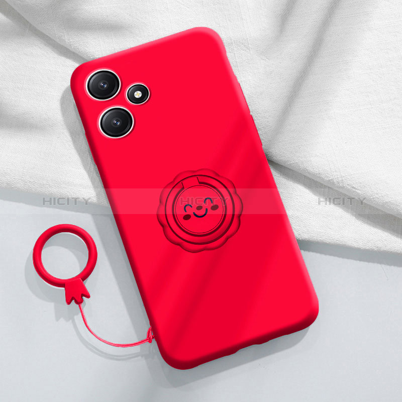 Silikon Hülle Handyhülle Ultra Dünn Schutzhülle Tasche Flexible mit Magnetisch Fingerring Ständer S02 für Xiaomi Poco M6 Pro 5G Rot Plus