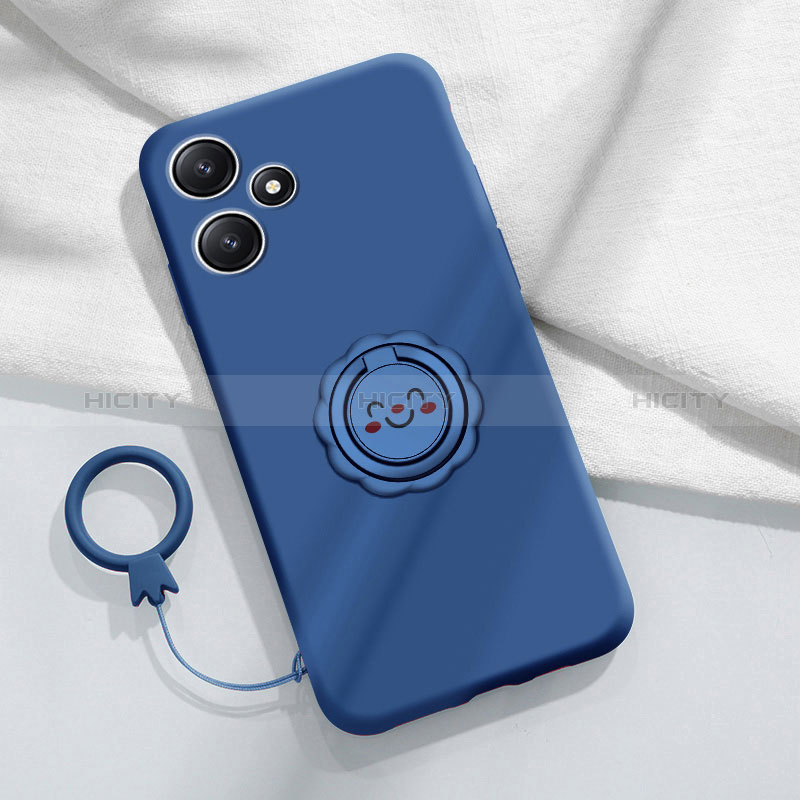 Silikon Hülle Handyhülle Ultra Dünn Schutzhülle Tasche Flexible mit Magnetisch Fingerring Ständer S02 für Xiaomi Redmi Note 12R 5G Blau