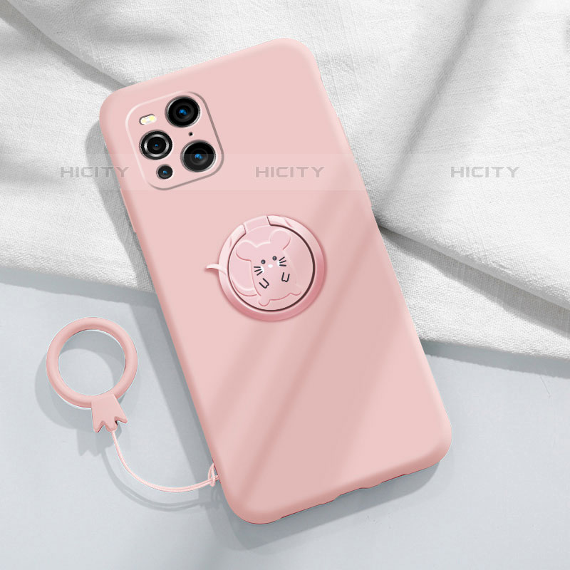 Silikon Hülle Handyhülle Ultra Dünn Schutzhülle Tasche Flexible mit Magnetisch Fingerring Ständer S03 für Oppo Find X3 Pro 5G Rosa