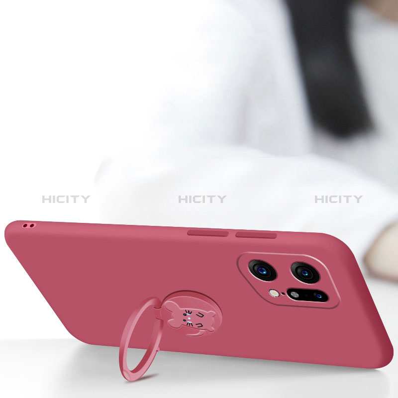 Silikon Hülle Handyhülle Ultra Dünn Schutzhülle Tasche Flexible mit Magnetisch Fingerring Ständer S03 für Oppo Find X5 5G groß