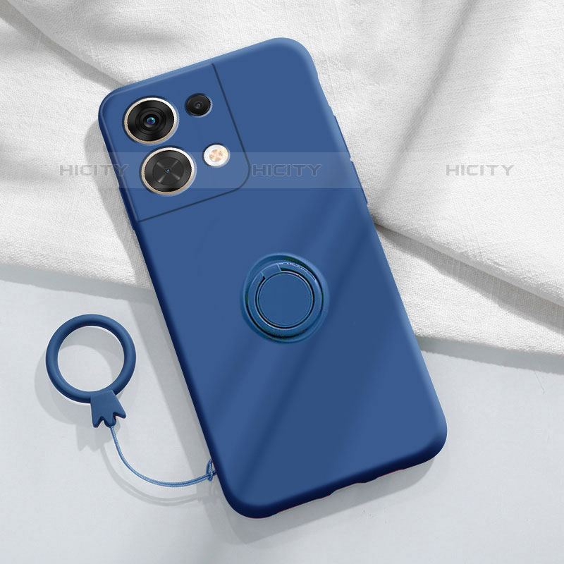 Silikon Hülle Handyhülle Ultra Dünn Schutzhülle Tasche Flexible mit Magnetisch Fingerring Ständer S03 für Oppo Reno8 5G Blau Plus