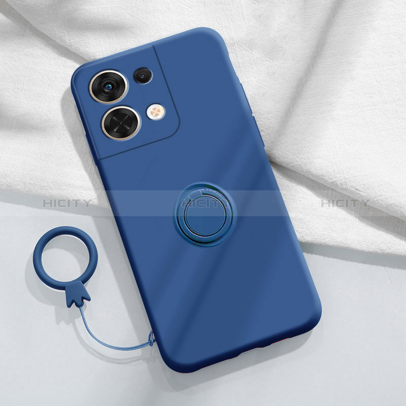 Silikon Hülle Handyhülle Ultra Dünn Schutzhülle Tasche Flexible mit Magnetisch Fingerring Ständer S03 für Oppo Reno9 Pro+ Plus 5G Blau