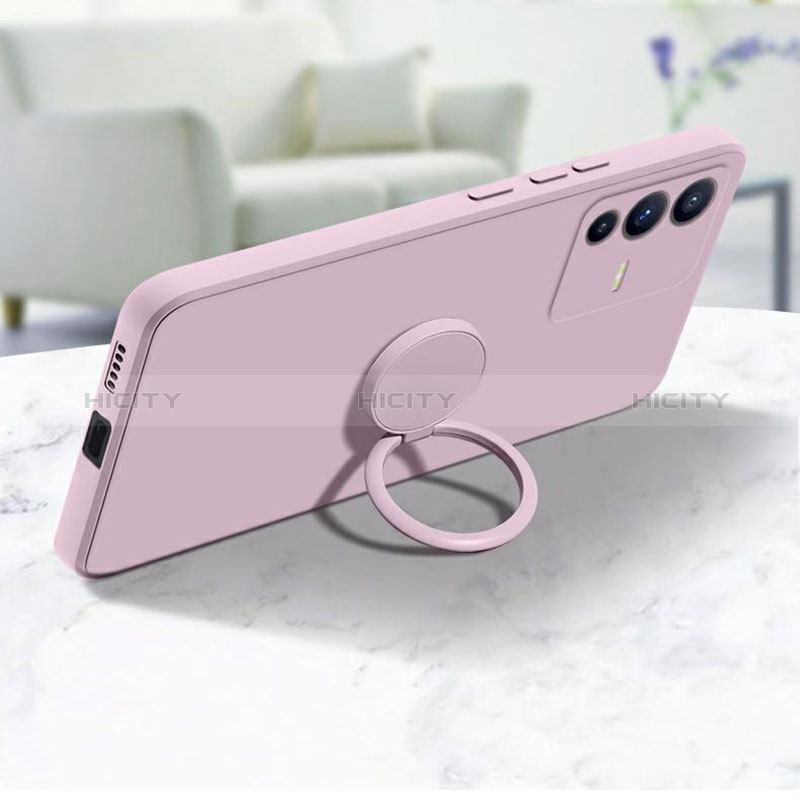 Silikon Hülle Handyhülle Ultra Dünn Schutzhülle Tasche Flexible mit Magnetisch Fingerring Ständer S03 für Vivo V23 Pro 5G groß