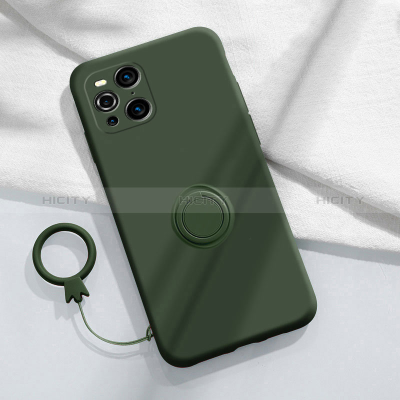 Silikon Hülle Handyhülle Ultra Dünn Schutzhülle Tasche Flexible mit Magnetisch Fingerring Ständer S04 für Oppo Find X3 5G