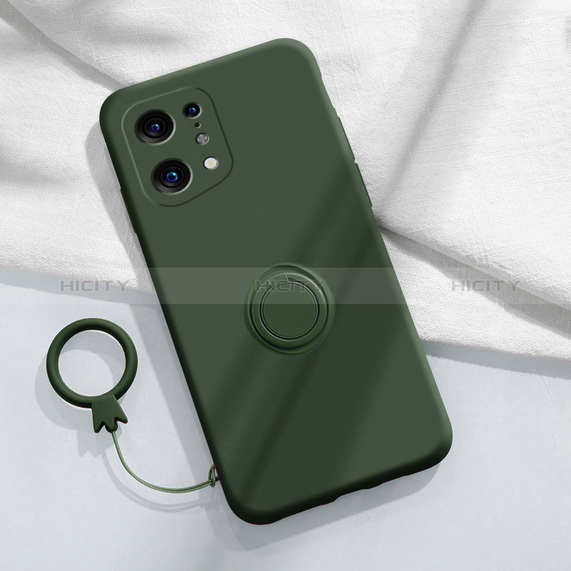 Silikon Hülle Handyhülle Ultra Dünn Schutzhülle Tasche Flexible mit Magnetisch Fingerring Ständer S04 für Oppo Find X5 5G Nachtgrün