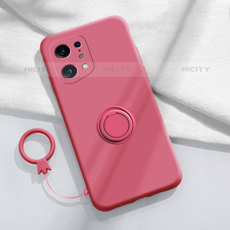 Silikon Hülle Handyhülle Ultra Dünn Schutzhülle Tasche Flexible mit Magnetisch Fingerring Ständer S04 für Oppo Find X5 Pro 5G Pink