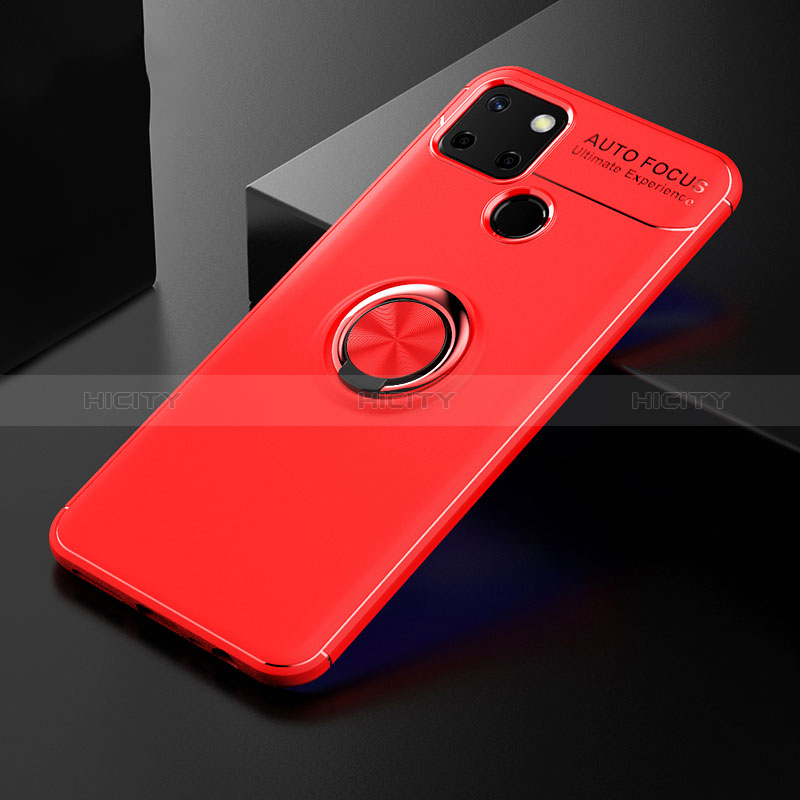 Silikon Hülle Handyhülle Ultra Dünn Schutzhülle Tasche Flexible mit Magnetisch Fingerring Ständer SD1 für Realme C25 Rot Plus