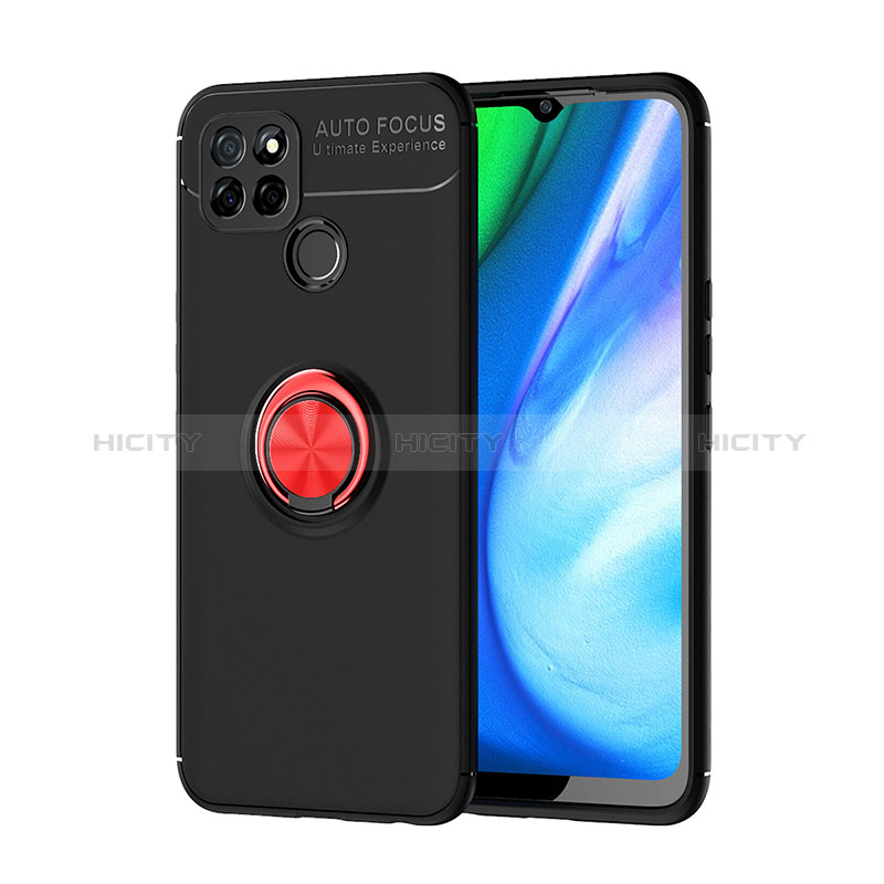 Silikon Hülle Handyhülle Ultra Dünn Schutzhülle Tasche Flexible mit Magnetisch Fingerring Ständer SD1 für Realme Q2i 5G Rot und Schwarz