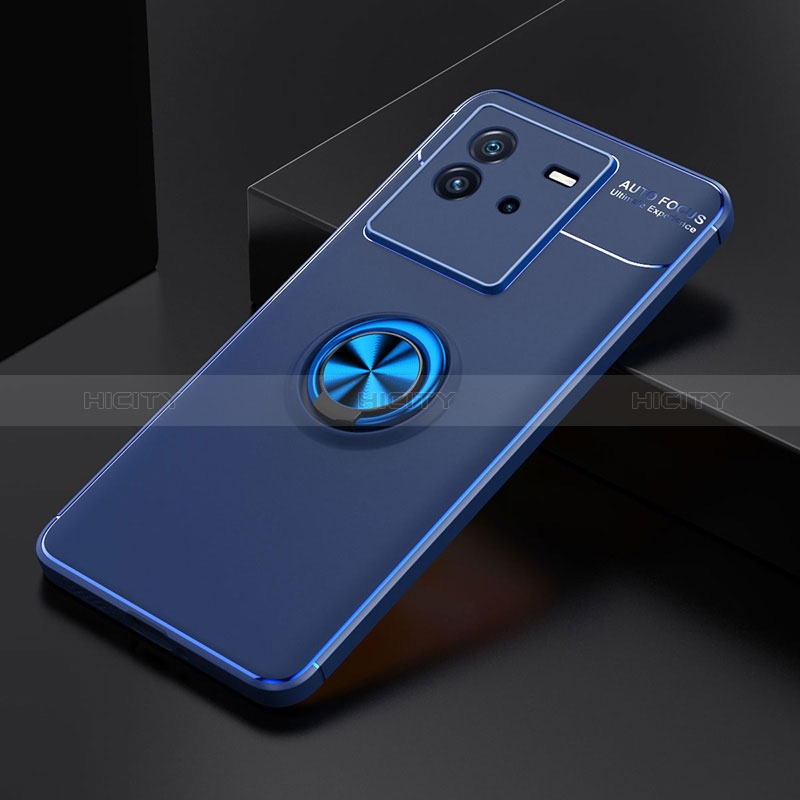 Silikon Hülle Handyhülle Ultra Dünn Schutzhülle Tasche Flexible mit Magnetisch Fingerring Ständer SD1 für Vivo iQOO Neo6 SE 5G Blau