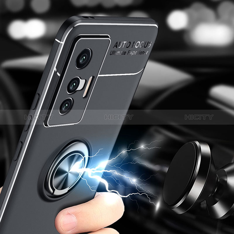 Silikon Hülle Handyhülle Ultra Dünn Schutzhülle Tasche Flexible mit Magnetisch Fingerring Ständer SD1 für Vivo X70 5G