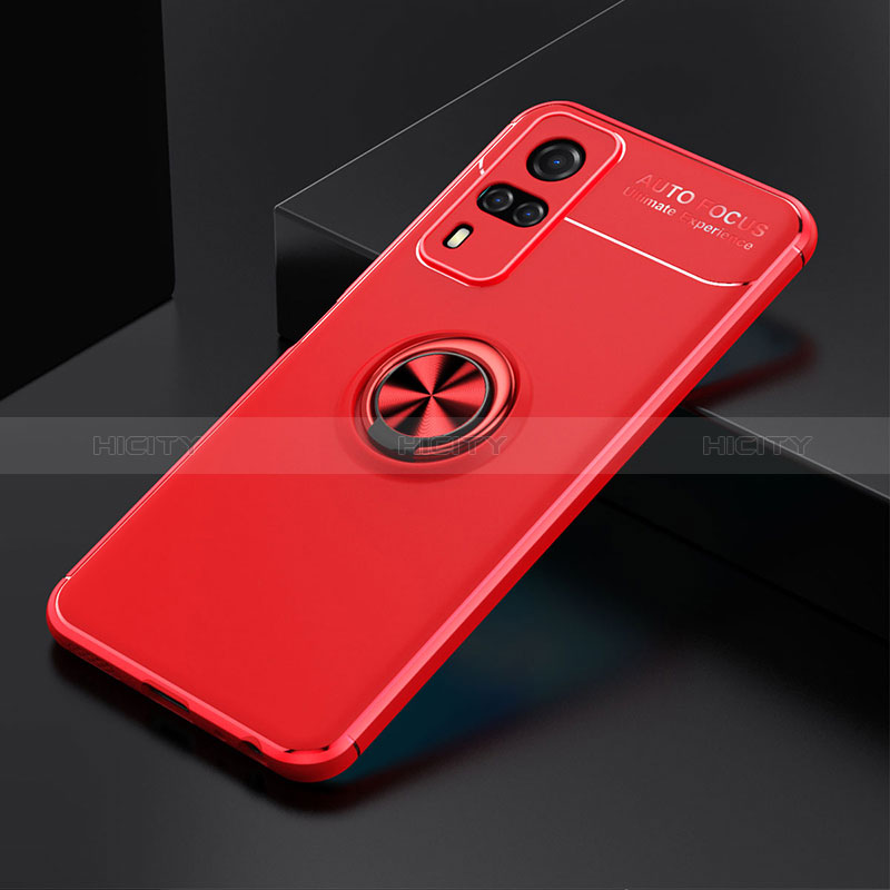 Silikon Hülle Handyhülle Ultra Dünn Schutzhülle Tasche Flexible mit Magnetisch Fingerring Ständer SD1 für Vivo Y31 (2021) Rot