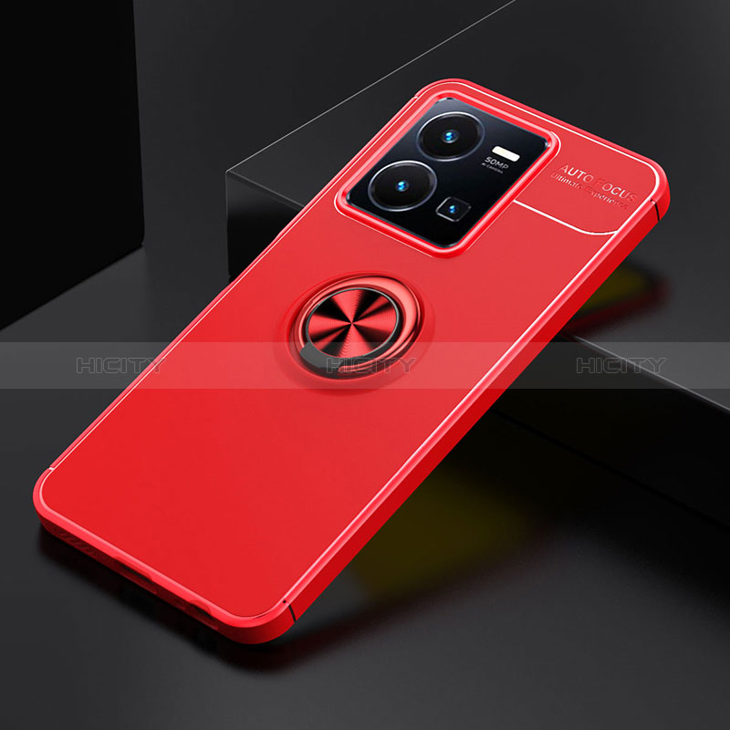 Silikon Hülle Handyhülle Ultra Dünn Schutzhülle Tasche Flexible mit Magnetisch Fingerring Ständer SD1 für Vivo Y35 4G Rot