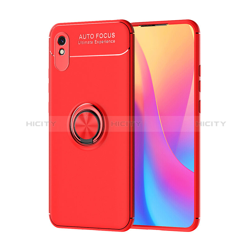 Silikon Hülle Handyhülle Ultra Dünn Schutzhülle Tasche Flexible mit Magnetisch Fingerring Ständer SD1 für Xiaomi Redmi 9A Rot