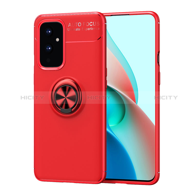 Silikon Hülle Handyhülle Ultra Dünn Schutzhülle Tasche Flexible mit Magnetisch Fingerring Ständer SD2 für OnePlus 9 5G Rot Plus