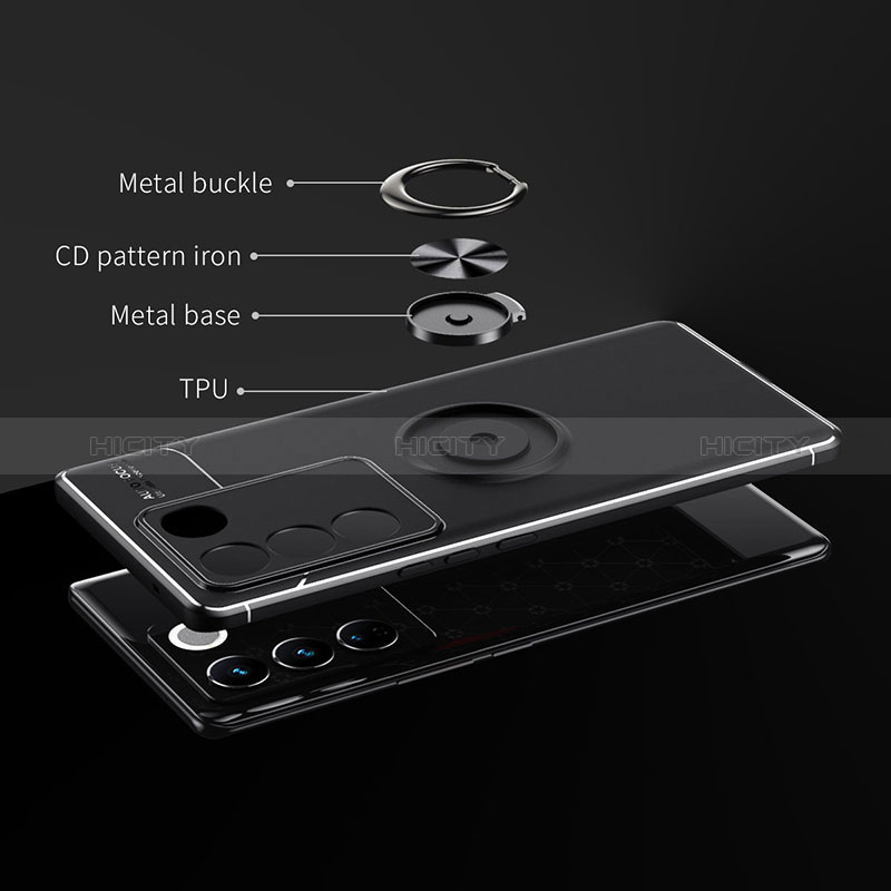 Silikon Hülle Handyhülle Ultra Dünn Schutzhülle Tasche Flexible mit Magnetisch Fingerring Ständer SD2 für Vivo V27 5G