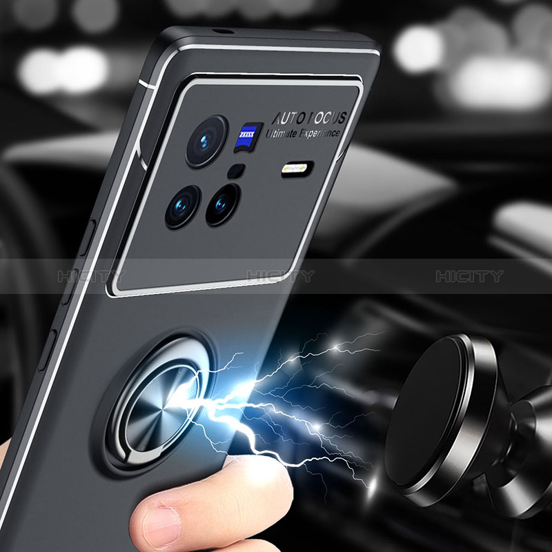 Silikon Hülle Handyhülle Ultra Dünn Schutzhülle Tasche Flexible mit Magnetisch Fingerring Ständer SD2 für Vivo X80 5G