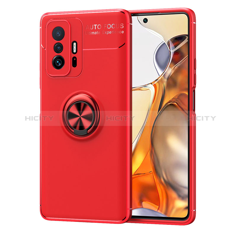 Silikon Hülle Handyhülle Ultra Dünn Schutzhülle Tasche Flexible mit Magnetisch Fingerring Ständer SD2 für Xiaomi Mi 11T Pro 5G Rot Plus