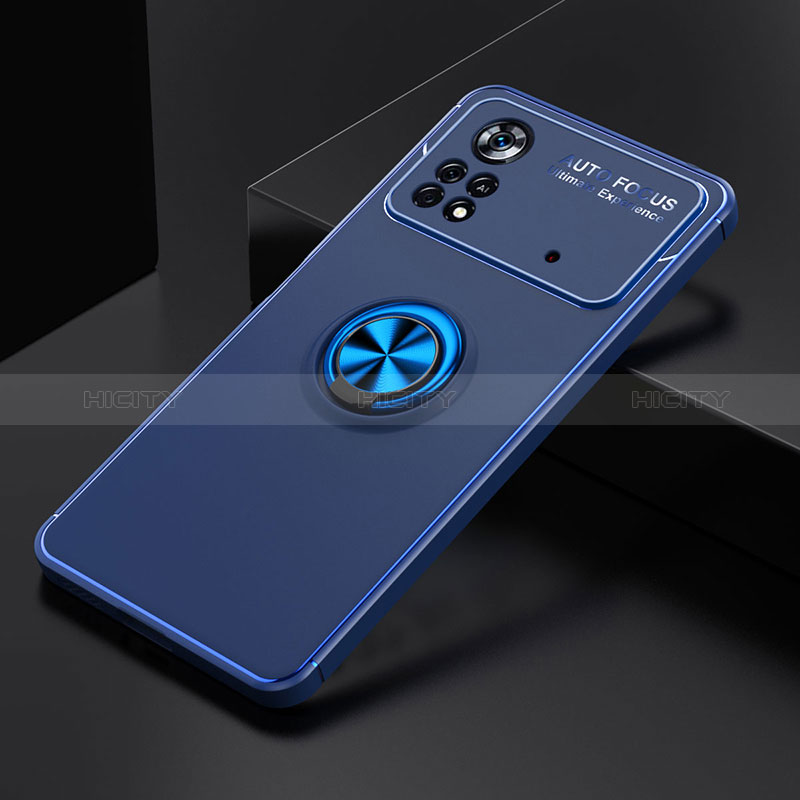 Silikon Hülle Handyhülle Ultra Dünn Schutzhülle Tasche Flexible mit Magnetisch Fingerring Ständer SD2 für Xiaomi Poco X4 Pro 5G Blau