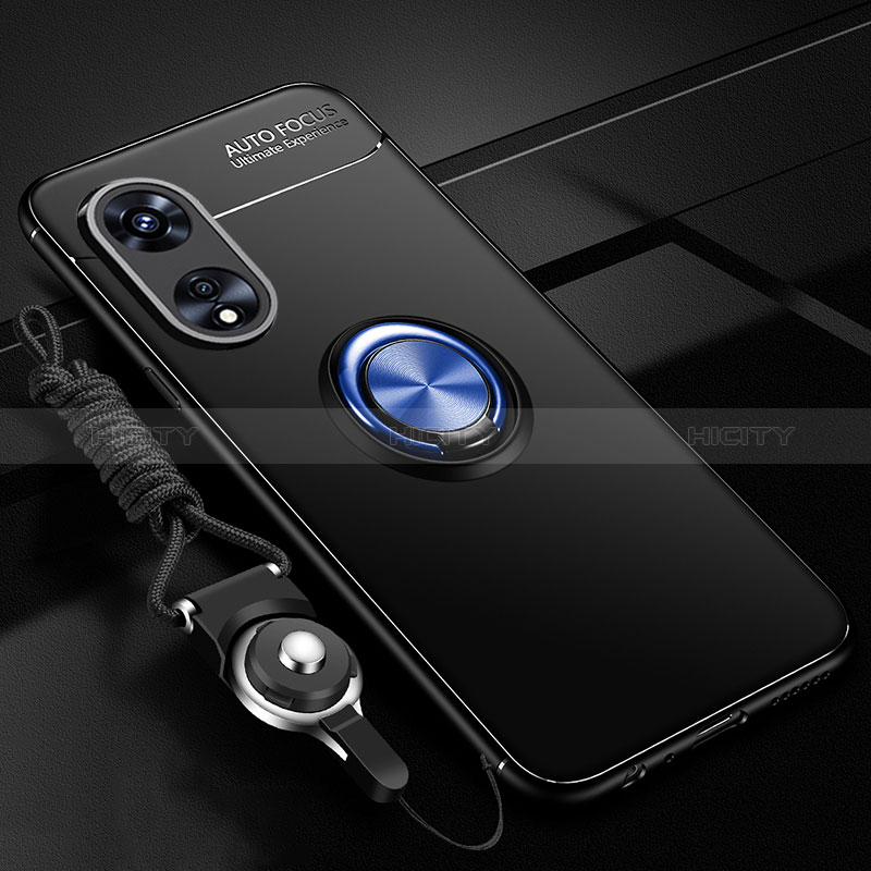 Silikon Hülle Handyhülle Ultra Dünn Schutzhülle Tasche Flexible mit Magnetisch Fingerring Ständer SD3 für Oppo A18 Blau und Schwarz Plus