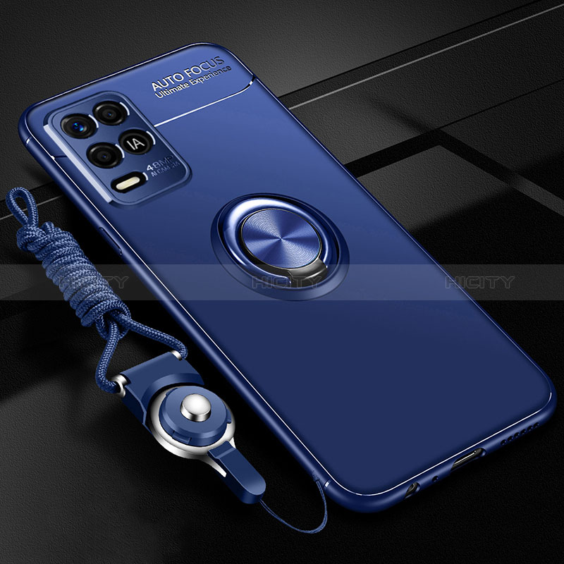 Silikon Hülle Handyhülle Ultra Dünn Schutzhülle Tasche Flexible mit Magnetisch Fingerring Ständer SD3 für Realme Q3 5G Blau