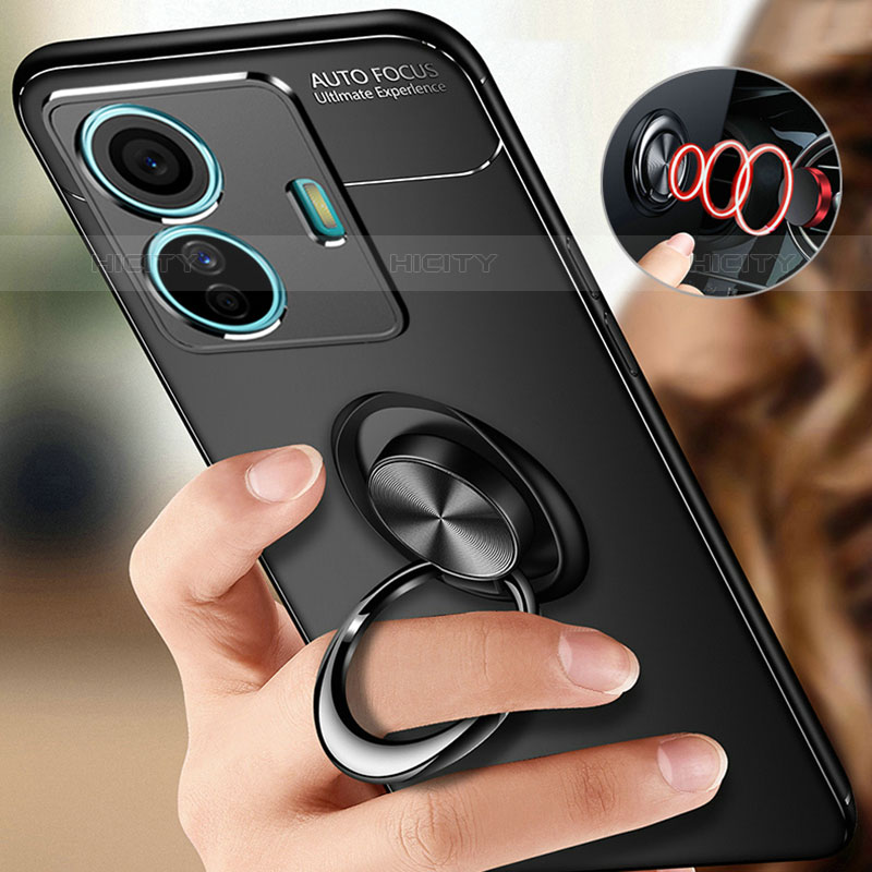 Silikon Hülle Handyhülle Ultra Dünn Schutzhülle Tasche Flexible mit Magnetisch Fingerring Ständer SD3 für Vivo iQOO Z6 Pro 5G