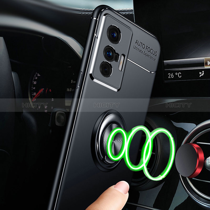 Silikon Hülle Handyhülle Ultra Dünn Schutzhülle Tasche Flexible mit Magnetisch Fingerring Ständer SD3 für Vivo X70 5G