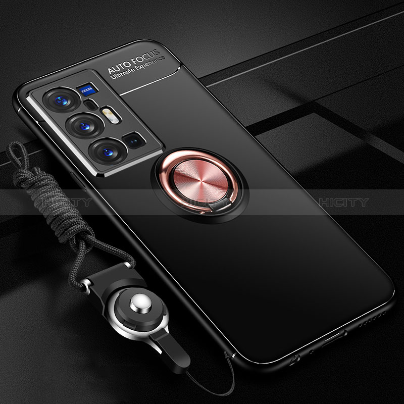 Silikon Hülle Handyhülle Ultra Dünn Schutzhülle Tasche Flexible mit Magnetisch Fingerring Ständer SD3 für Vivo X70 Pro+ Plus 5G Gold und Schwarz