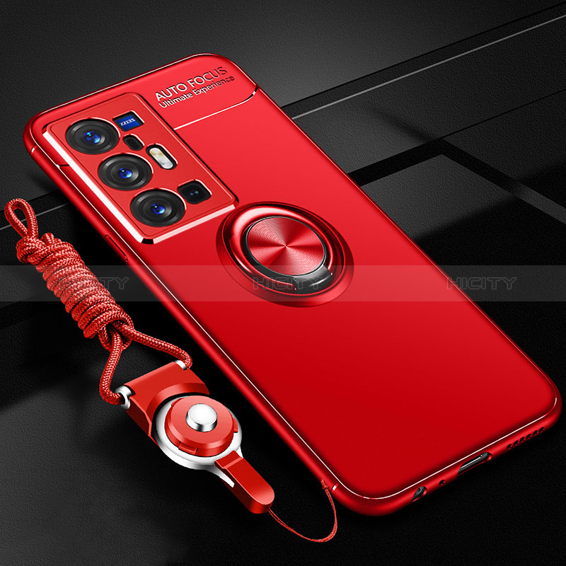 Silikon Hülle Handyhülle Ultra Dünn Schutzhülle Tasche Flexible mit Magnetisch Fingerring Ständer SD3 für Vivo X70 Pro+ Plus 5G Rot