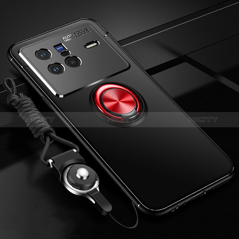 Silikon Hülle Handyhülle Ultra Dünn Schutzhülle Tasche Flexible mit Magnetisch Fingerring Ständer SD3 für Vivo X80 5G groß