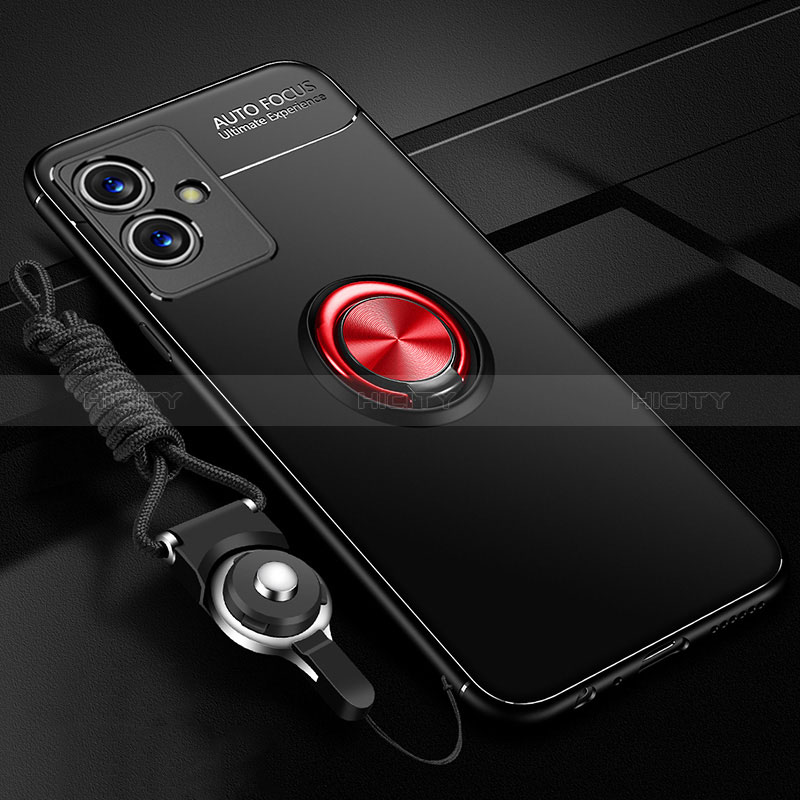 Silikon Hülle Handyhülle Ultra Dünn Schutzhülle Tasche Flexible mit Magnetisch Fingerring Ständer SD3 für Vivo Y55s 5G Rot und Schwarz