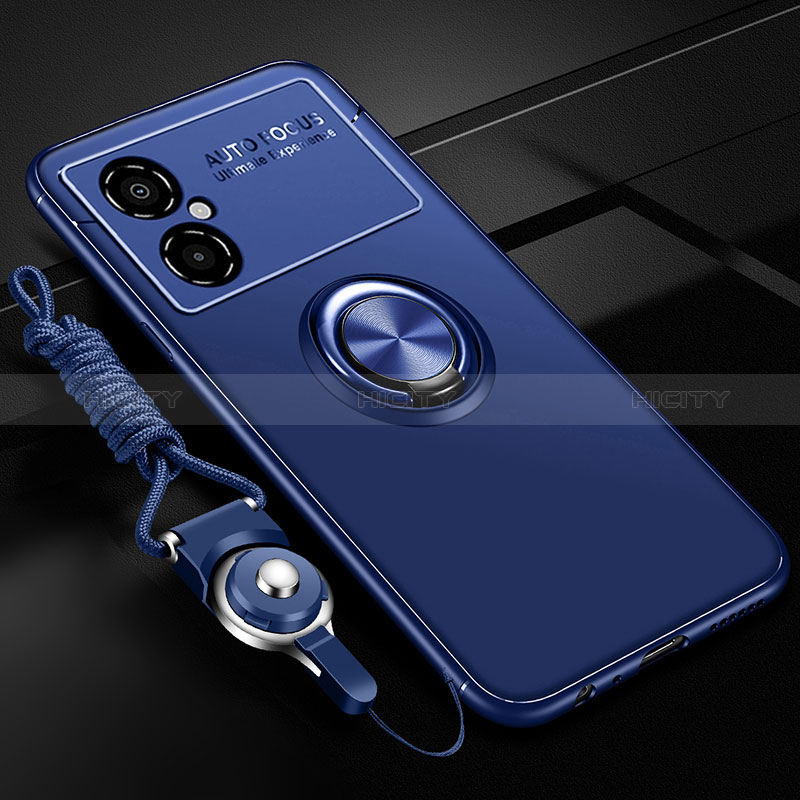 Silikon Hülle Handyhülle Ultra Dünn Schutzhülle Tasche Flexible mit Magnetisch Fingerring Ständer SD3 für Xiaomi Poco M4 5G Blau