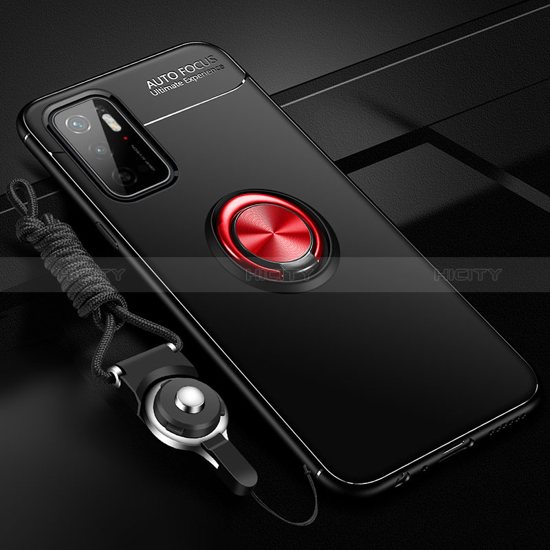 Silikon Hülle Handyhülle Ultra Dünn Schutzhülle Tasche Flexible mit Magnetisch Fingerring Ständer SD3 für Xiaomi Redmi 10 Prime Plus 5G Rot und Schwarz Plus
