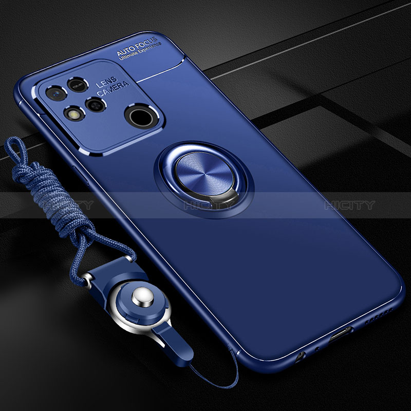 Silikon Hülle Handyhülle Ultra Dünn Schutzhülle Tasche Flexible mit Magnetisch Fingerring Ständer SD3 für Xiaomi Redmi 9C Blau Plus