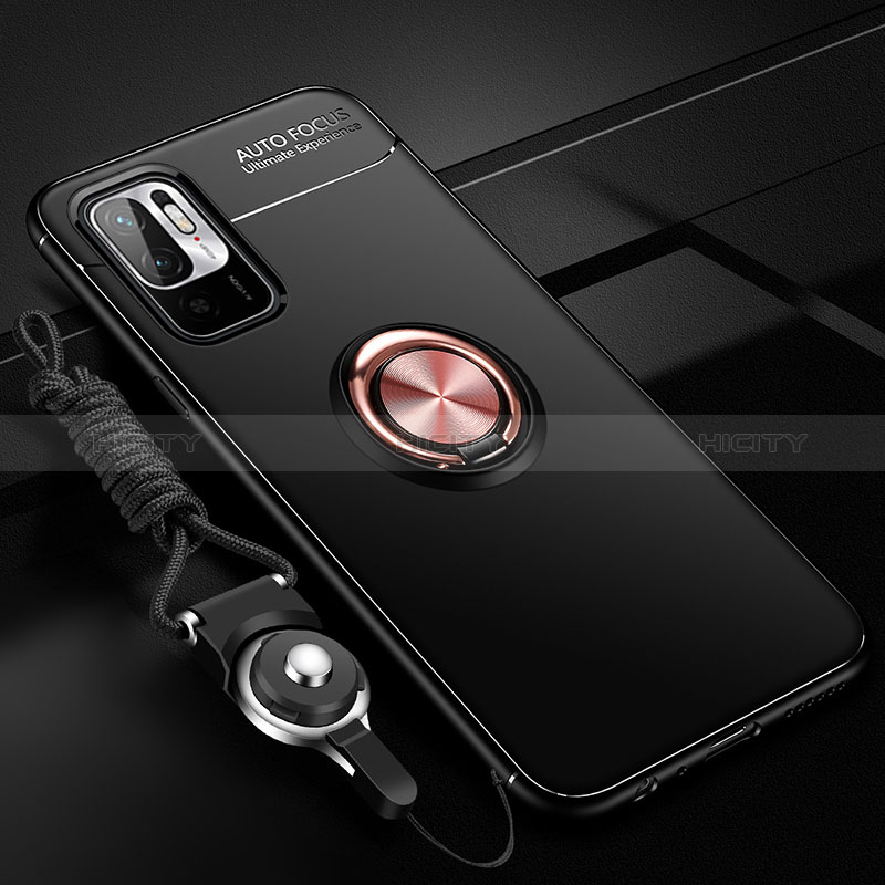 Silikon Hülle Handyhülle Ultra Dünn Schutzhülle Tasche Flexible mit Magnetisch Fingerring Ständer SD3 für Xiaomi Redmi Note 10 5G Gold und Schwarz Plus