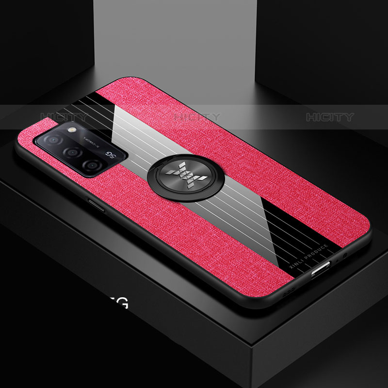 Silikon Hülle Handyhülle Ultra Dünn Schutzhülle Tasche Flexible mit Magnetisch Fingerring Ständer X01L für Oppo A55 5G Rot