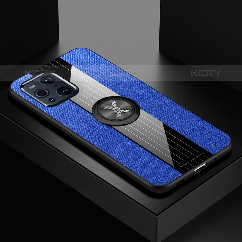 Silikon Hülle Handyhülle Ultra Dünn Schutzhülle Tasche Flexible mit Magnetisch Fingerring Ständer X01L für Oppo Find X3 Pro 5G Blau Plus
