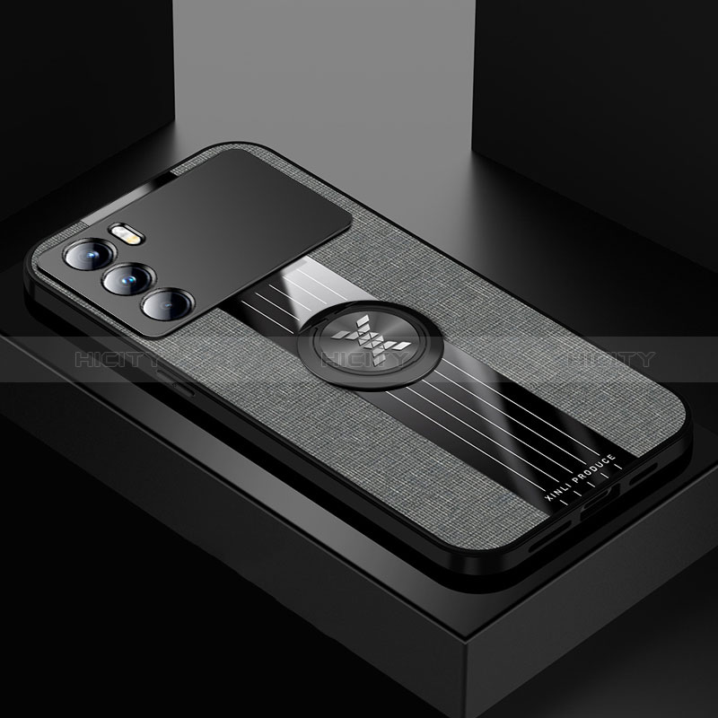 Silikon Hülle Handyhülle Ultra Dünn Schutzhülle Tasche Flexible mit Magnetisch Fingerring Ständer X01L für Oppo K9 Pro 5G Grau