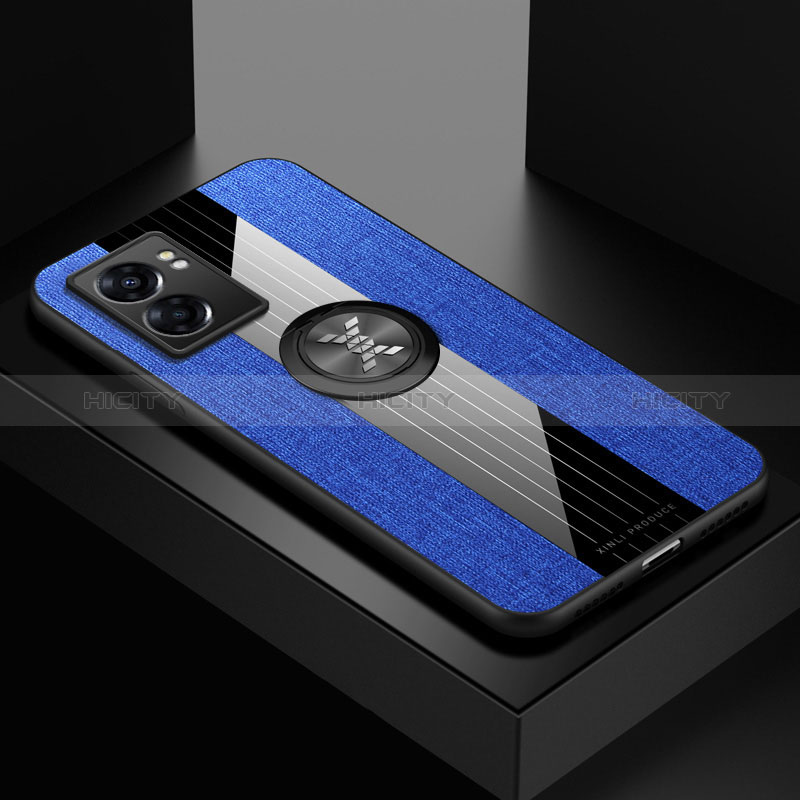 Silikon Hülle Handyhülle Ultra Dünn Schutzhülle Tasche Flexible mit Magnetisch Fingerring Ständer X01L für Realme V23 5G Blau Plus