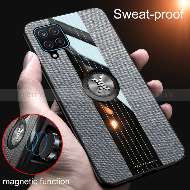 Silikon Hülle Handyhülle Ultra Dünn Schutzhülle Tasche Flexible mit Magnetisch Fingerring Ständer X01L für Samsung Galaxy A12 groß