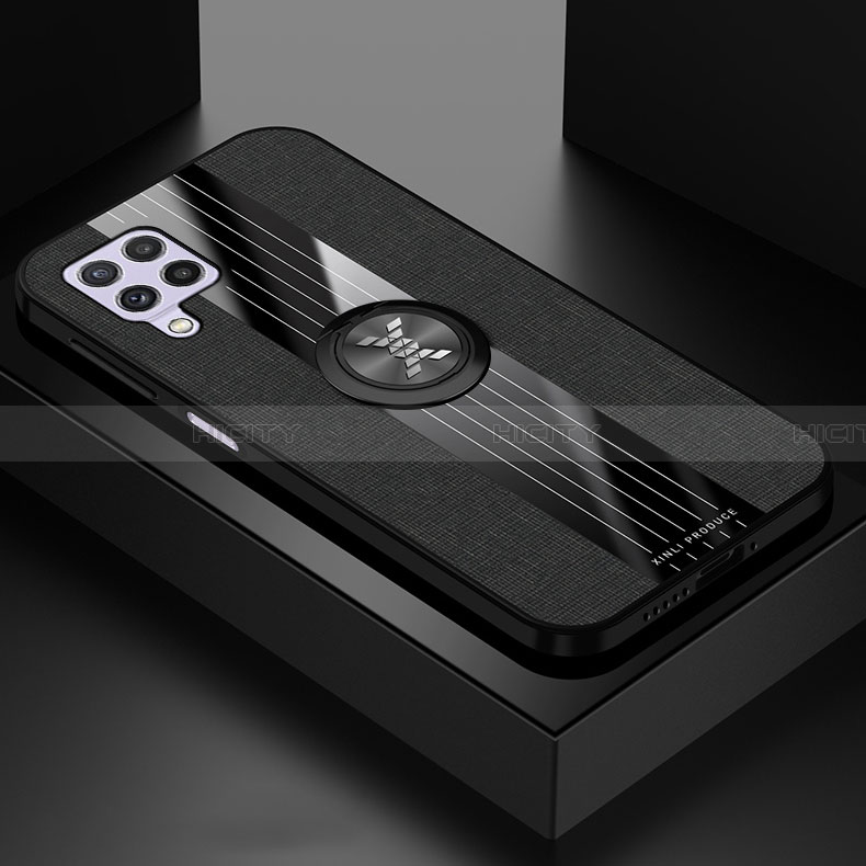 Silikon Hülle Handyhülle Ultra Dünn Schutzhülle Tasche Flexible mit Magnetisch Fingerring Ständer X01L für Samsung Galaxy A22 4G Schwarz Plus